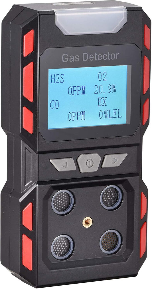 Upgrade Nieuw Model Draagbare Voice Type Multi Gas Detectoren, Handheld Luchtkwaliteit 4 Gas Monitor met Groot Digitaal LCD Display, Oplaadbare Lithium Batterij Aangedreven (Zwart)