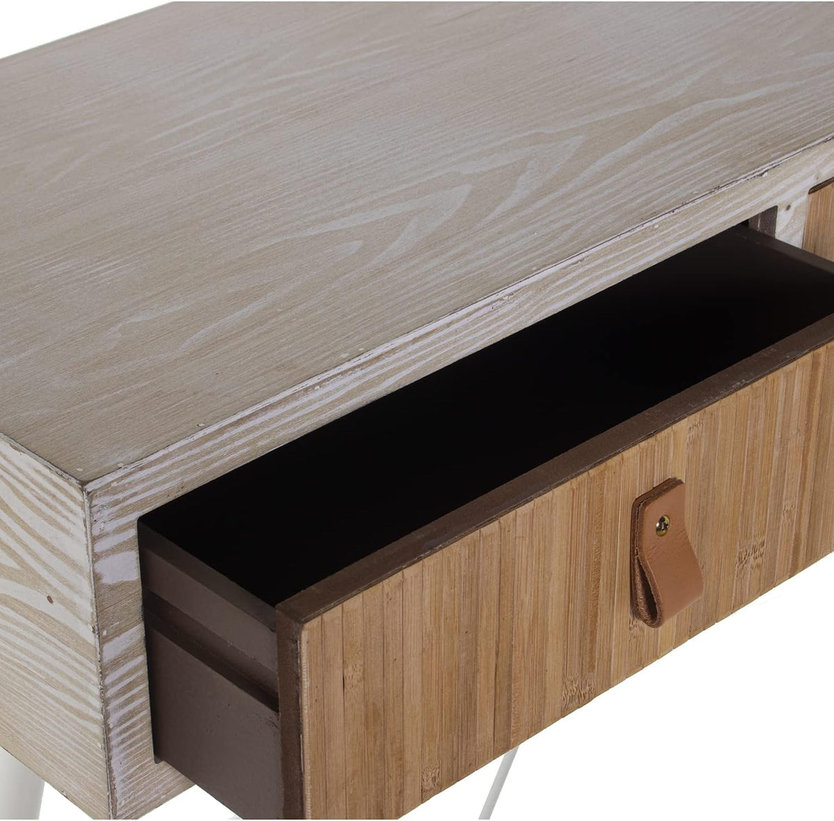 DRW Ingangtafel met 3 schuifladen van hout en metalen poten in wit en natuurlijk, 120 x 35 x 81 cm