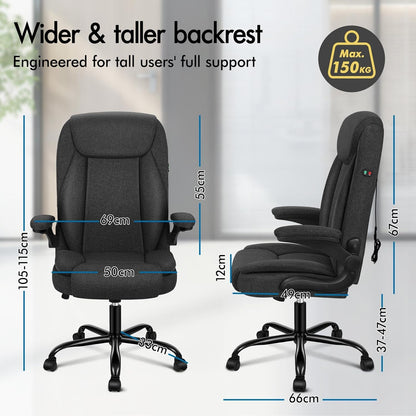 ALFORDSON Massage Bureaustoel, Ergonomische Computerstoel met Armleuning, Stoffen Bureaustoel, Draagvermogen 150 kg, Rugleuning 90-135°, In Hoogte Verstelbaar, Zwart