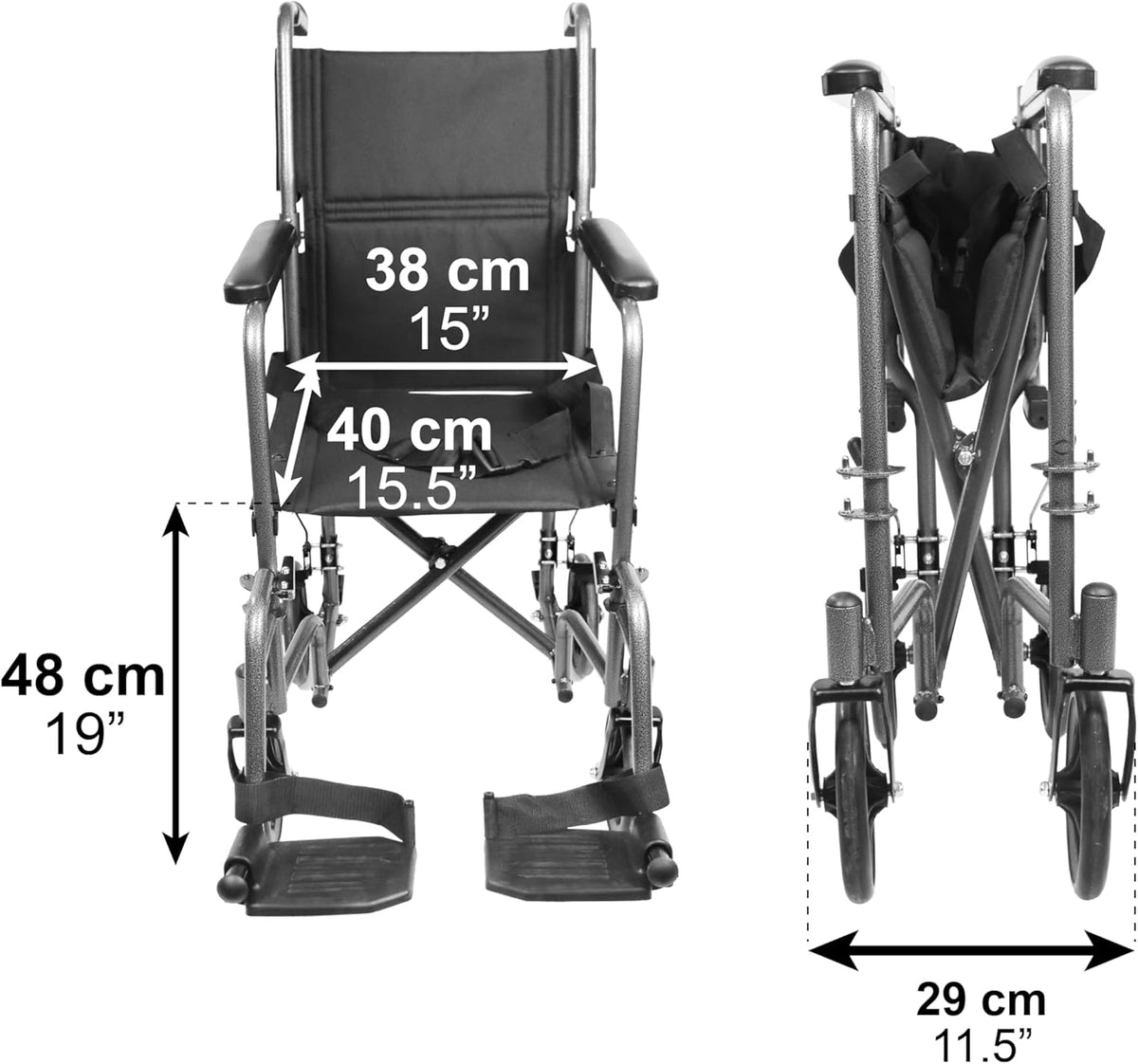 PEPE Mobility - Lichtgewicht opvouwbare rolstoel (smalle zitting 38 cm), rolstoel voor gehandicapten ouderen, staal, doorvoer