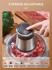 Hakmolen - Elektrische Hakmolen - Foodprocessor Multifunctionele - met 2 Snelheden - 2.5L RVS Kom - 4 RVS Messen - voor Vlees - Uien - Groenten - 350W - Zilver