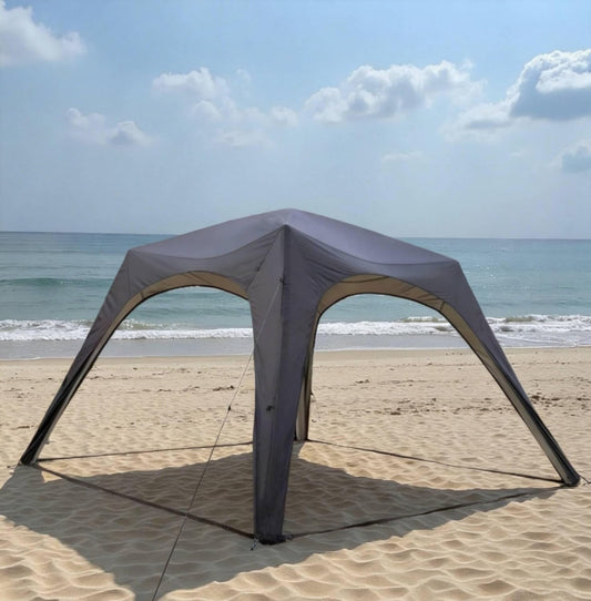 Opblaasbare koepeltent 3x3m, kampeertent voor 5–8 personen met zonweringgordijn, waterdichte UV-beschermde gazebo, eenvoudig op te zetten opblaasbare onderdak (Zwart, 3x3x2.1m)