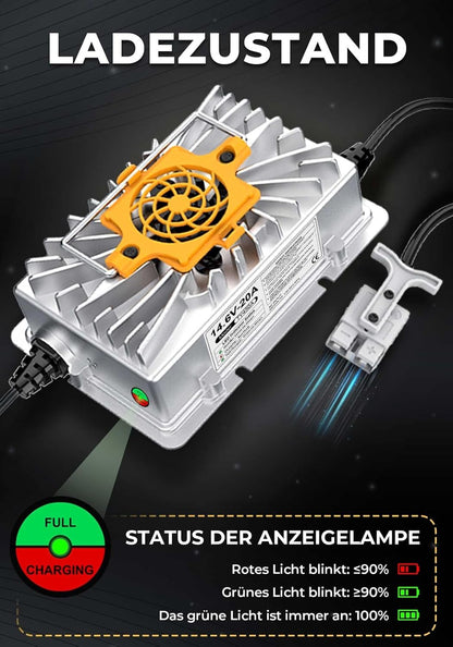 14.6V 20A LiFePO4 Lithiumbatterijlader Acculader voor 12V (12.8V) LiFePO4 Lithiumbatterijen, 12V Lithium-ijzerfosfaat-acculader voor Campers, Boten, Auto's, schepen en Zonne-energie