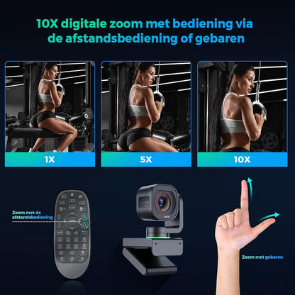 Angetube 4K webcam met gebarenbesturing en AI-tracking - PTZ USB 3.0 webcam voor streaming met dubbele microfoons en ruisonderdrukking, TOF autofocus, 1080p 60FPS, HDR, voor pc, laptop en Mac