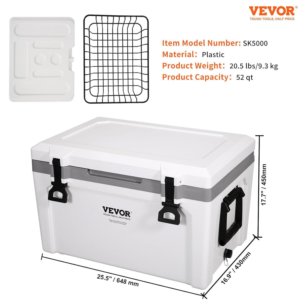 VEVOR Passieve Koelbox Ijs 57,26 L, Geïsoleerde Koelbox Camping Thermobox 45-50 Blikken, Camping Box Koelbox met een Mand, Isolatie Koelbox Draagbaar, Multifunctionele Ijskoelbox