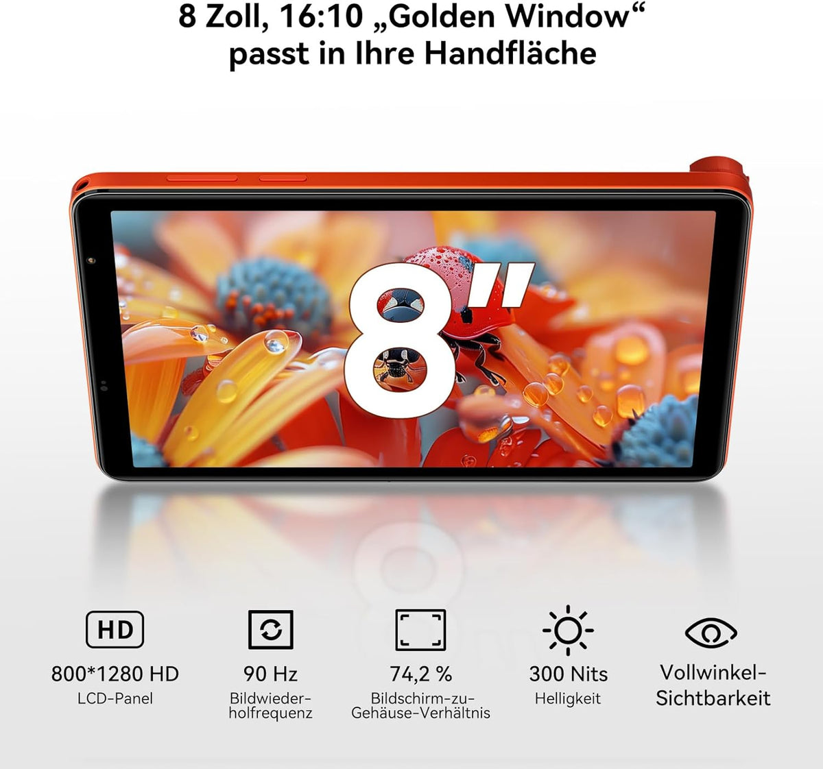 Blackview Zeno 1 8 inch tablet Android 15 90Hz 800 x 1280 – ultra licht en compact gaming, T615 8 Core AI Chip, 18 GB RAM + 256 GB ROM (2 TB TF)/4G LTE + WiFi5G/Face ID/6000 mAh/8 MP + 8 MP/Widevine