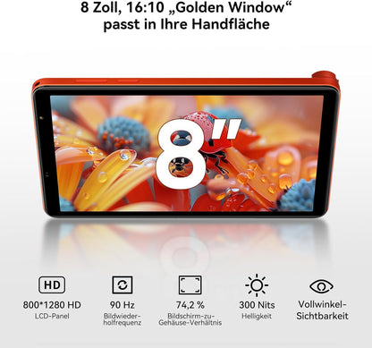 Blackview Zeno 1 8 inch tablet Android 15 90Hz 800 x 1280 – ultra licht en compact gaming, T615 8 Core AI Chip, 18 GB RAM + 256 GB ROM (2 TB TF)/4G LTE + WiFi5G/Face ID/6000 mAh/8 MP + 8 MP/Widevine