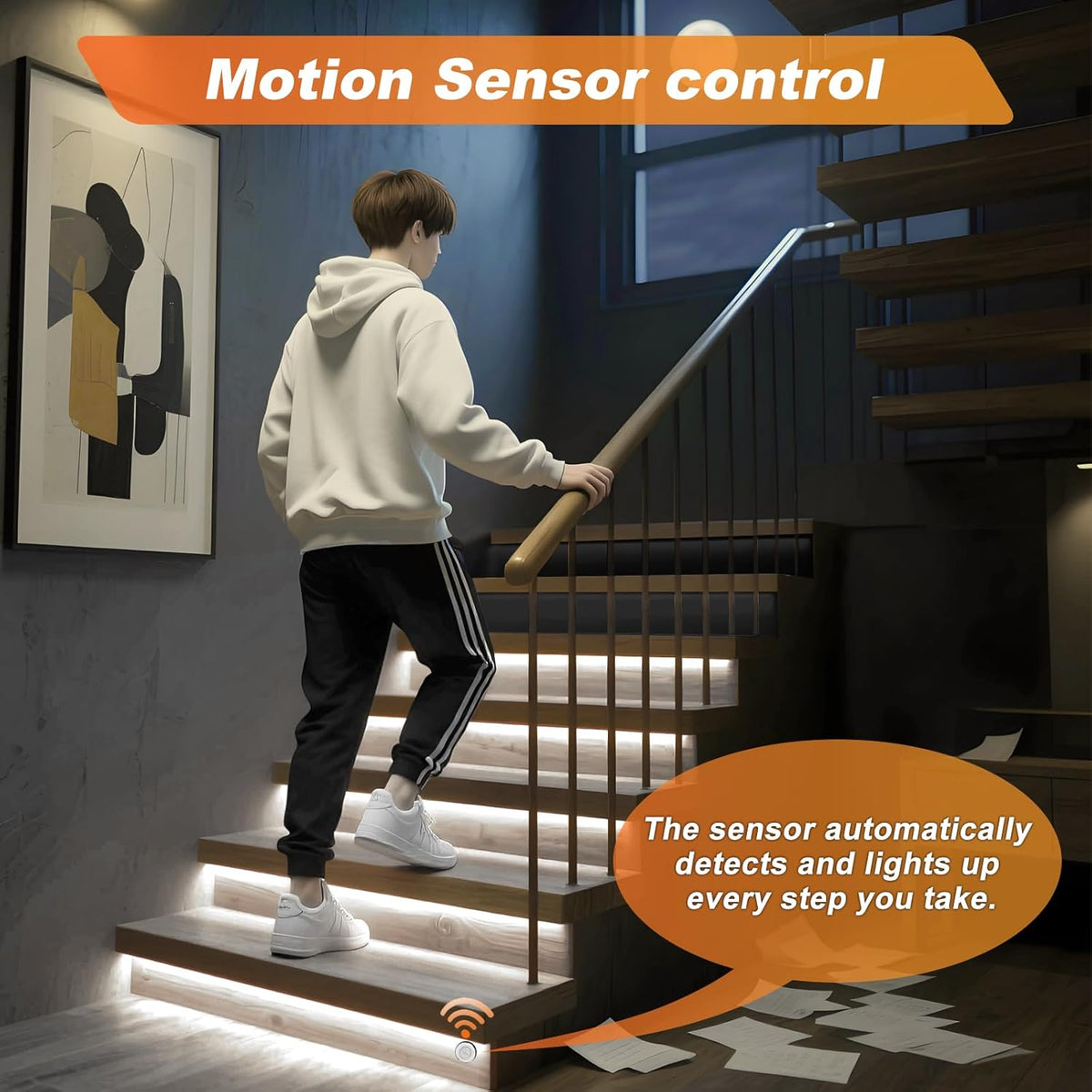 Intelligente Trapverlichting Bewegingssensor 20 Treden Koud Wit 6000K COB LED Trapverlichting Slim Traplicht met Licht Sensor PIR en Instelbare Helderheid