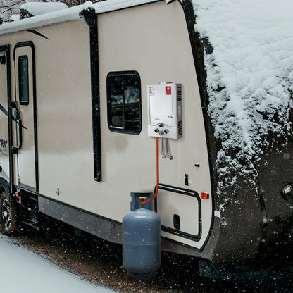 12 LPM, doorstroomboiler, 24 kW, LPG, doorstroomboiler met laagste beschikbare waterdruk van 0,2 bar, geschikt voor propaan en butaan, voor thuis, campers, cabines, schuren