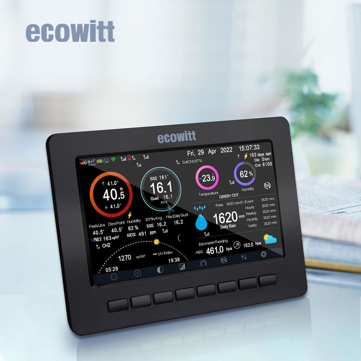 ECOWITT HP2553H WLAN-weerstation, 7-in-1 met 7 inch TFT-kleurendisplay, buitensensor WS80 met ultrasone windmeter + regenmeter WH40H + temperatuur- en vochtigheidssensor WN32