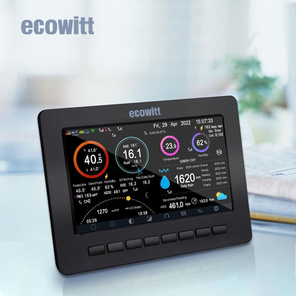 ECOWITT HP2553H WLAN-weerstation, 7-in-1 met 7 inch TFT-kleurendisplay, buitensensor WS80 met ultrasone windmeter + regenmeter WH40H + temperatuur- en vochtigheidssensor WN32