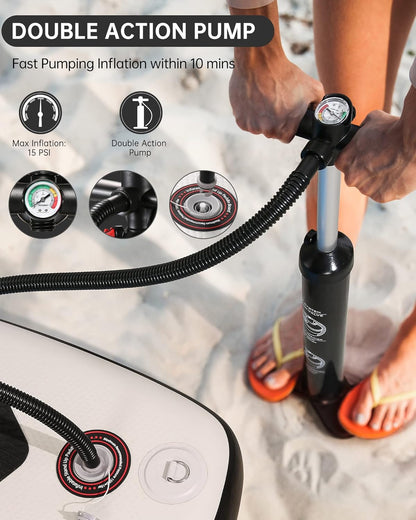 BODIOO Opblaasbaar paddleboard, stand-up paddle-board, SUP met premium paddle-board-accessoires en antislip dek, ISUP-rugzak-paddle-lijnpomp voor visyoga, voor volwassenen en jongeren en kinderen, wit