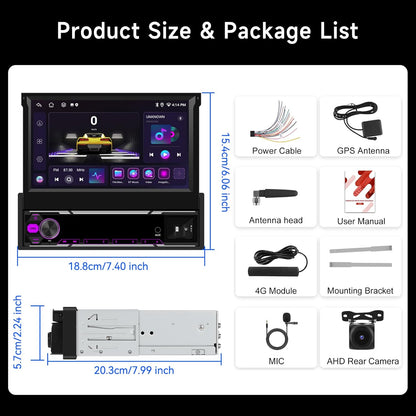 Hodozzy 6G + 128GB Android 15 autoradio, 1 Din scherm, uitschuifbaar met Carplay Wireless Android Auto, 7 inch touchscreen, navigatie, GPS radio met wifi, Bluetooth, FM/AM/RDS, DSP, USB en