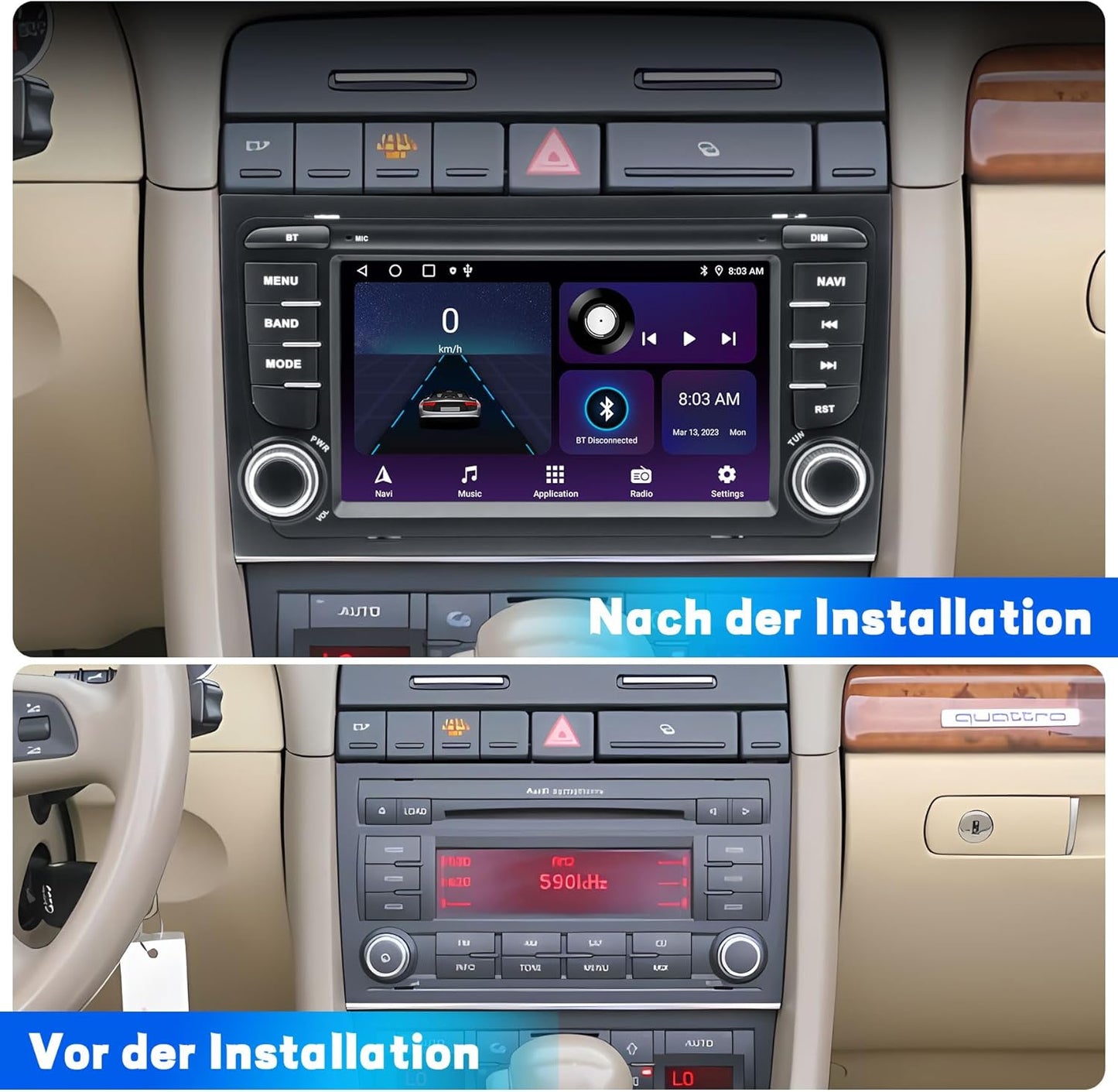 Autoradio voor Audi A4 S4 RS4 – Autoradio Auto Stereo – Infotainmentsysteem – Multimedia Speler – Navigatiesysteem – Android 13 Systeem – 7 Inch IPS Touchscreen – Draadloze CarPlay en GPS Navigatie