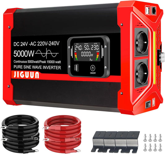 Pure Sinusgolf Omvormer – Spanningsomzetter – Stroomomzetter – Inverter – Accu Omvormer – 5000W Continu – Afneembaar LCD-bedieningspaneel - QUORE