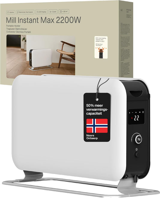 Mill Instant Max Convector Kachel 2200W – krachtige en stille elektrische verwarming voor 26–30 m², snelle opwarming, met LED en timer – elektrische kachel, electric heater, radiator Noors design