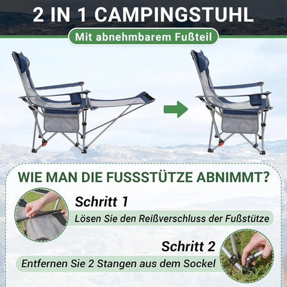 #WEJOY 2-in-1 campingstoel, opvouwbaar, strandstoel met verstelbare rugleuning en voetensteun, relaxstoel, ligstoel met bekerhouder, ligstoel voor outdoor camping