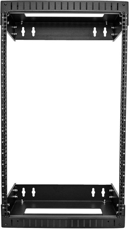 StarTech.com 2 Post 18U Heavy-Duty Wandmonteerbare Server Rack, 19" Open Frame Netwerk Rack met verstelbare Diepte, Data Rack voor IT/AV/Patchpanelen/Computer Apparatuur (RACK-18U-20-WALL-OA)