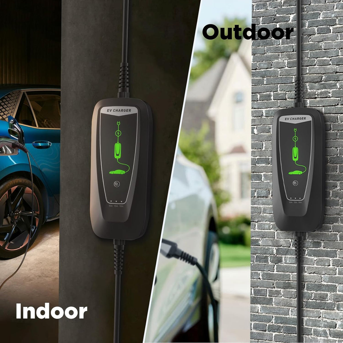 Type 2 EV oplaadkabel Schuko 2-Pin, 3,68KW eenfasig [10-16A] EV oplader met 10 m oplaadkabel, IP66 waterdicht mobiel laadstation met draagtas voor PHEV EV EV