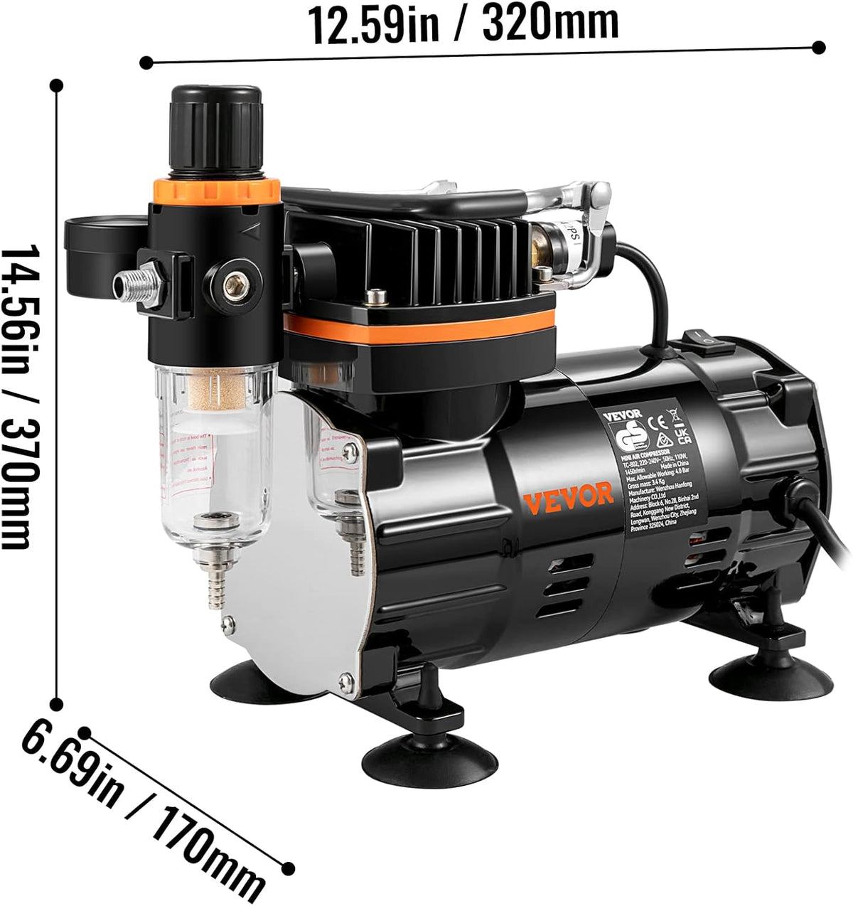 VEVOR Professionele airbrush-compressor, complete airbrush-set, dubbel, airbrush-pistool, 0,2/0,3/0,8 mm, hoge doorstroming, koffer, decoratie, gebak, tattoo, nagels, make-up, schilderen
