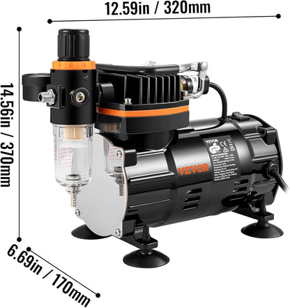 VEVOR Professionele airbrush-compressor, complete airbrush-set, dubbel, airbrush-pistool, 0,2/0,3/0,8 mm, hoge doorstroming, koffer, decoratie, gebak, tattoo, nagels, make-up, schilderen