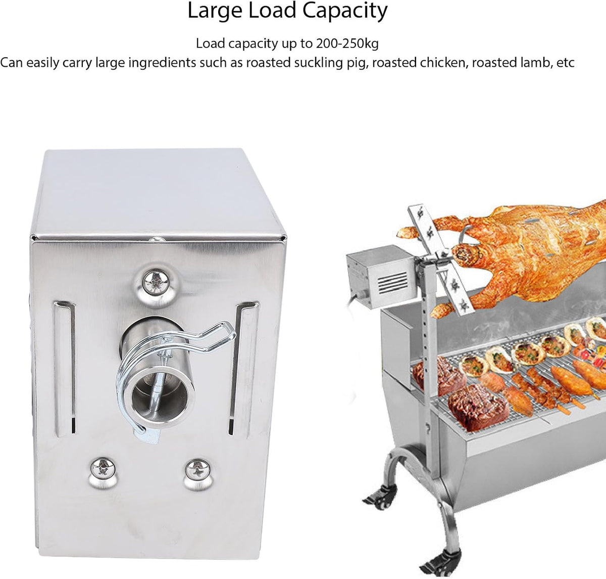 Grill Rotisserie Motor, 45W RVS Universele Elektrische Rotisserie Spit Motor, 250kg Heavy Duty Vervanging BBQ Rotisserie Motor voor Varken Geit Kip Rotisserie Roaster (EU-stekker