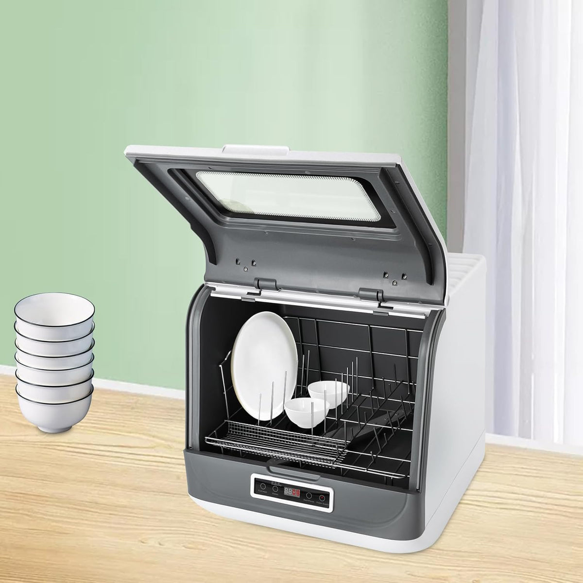 Mini-vaatwasser met touch-control en 5 l watertank, tafelvaatwasser met wateraansluiting, kleine vaatwasser voor 4 couverts, ideaal voor kamperen en campers