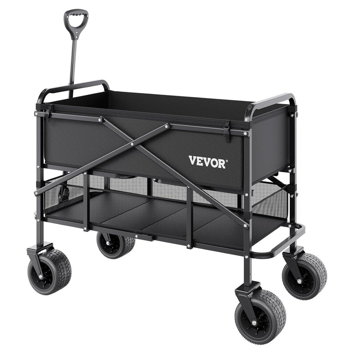 VEVOR Dubbeldekker vouwwagen, inklapbaar, 300 liter, zware vouwwagen, verlengde lange tuinwagen met all-terrain wielen, ondersteuning tot 450 lbs, outdoor utility wagen voor kamperen, sport, winkelen