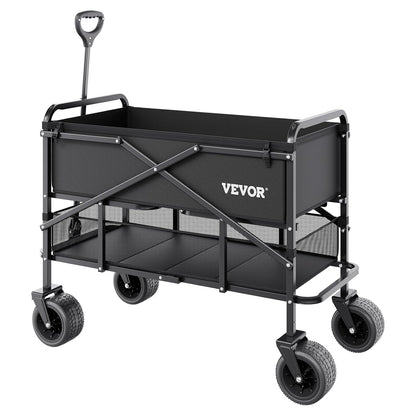VEVOR Dubbeldekker vouwwagen, inklapbaar, 300 liter, zware vouwwagen, verlengde lange tuinwagen met all-terrain wielen, ondersteuning tot 450 lbs, outdoor utility wagen voor kamperen, sport, winkelen