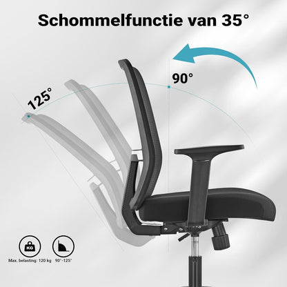 Ergonomische Bureaustoel – Comfortabele Werkstoel – Kantoorstoel – Draaistoel – Bureaustoel Met Lendensteun – In Hoogte Verstelbaar – Luchtdoorlatende Rugleuning – Belastbaar Tot 120 Kg