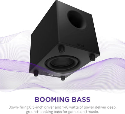 NZXT Relais PC Gaming Desktop Subwoofer - AP-SUB80-EU - 140 Watt - Diepe, krachtige bas - Down-Beam 6,5" Driver - Crossover en Phase Control - Zwart"}
