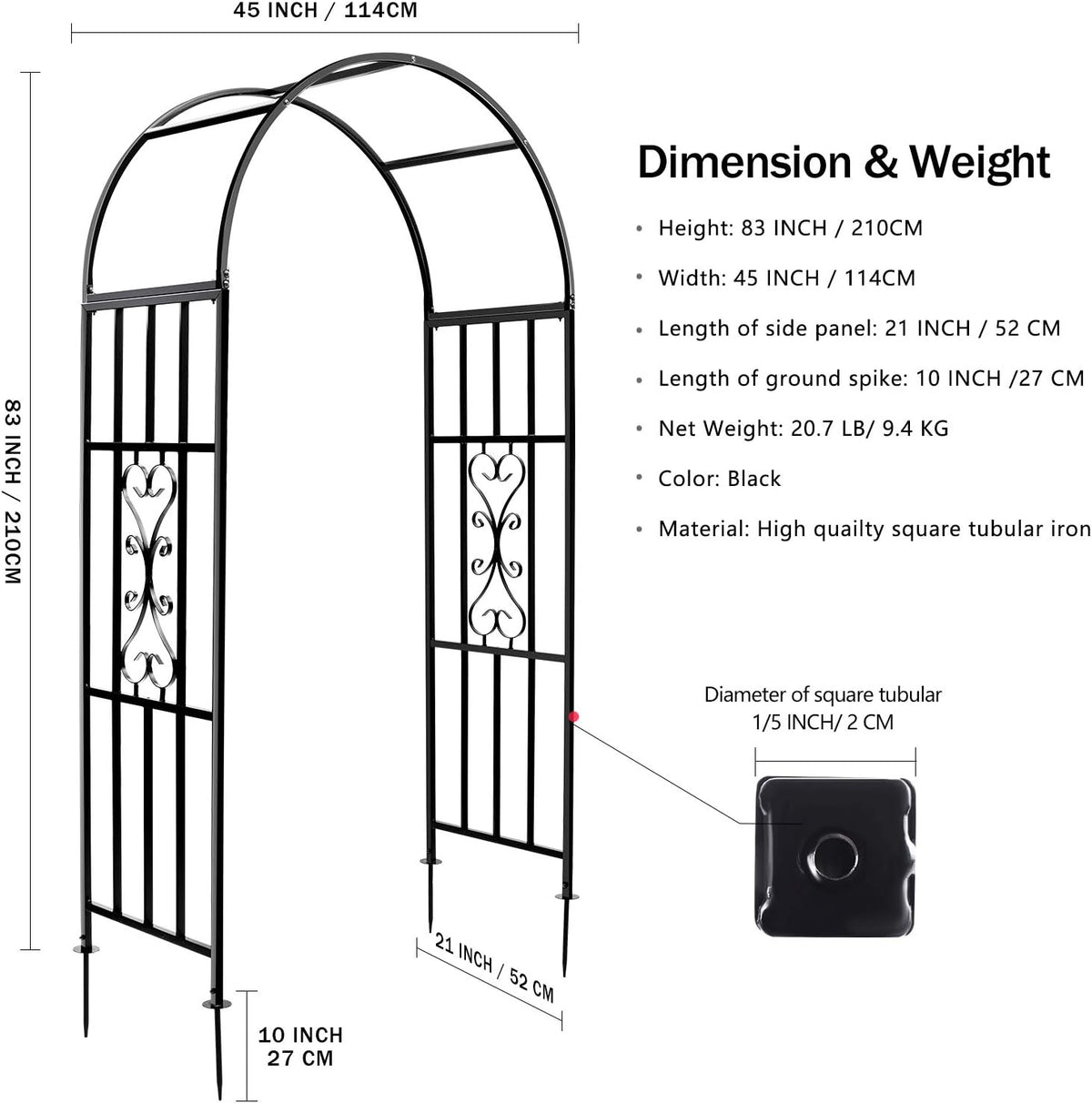 SCENDOR 45" B x 83" H Tuin priëlen, gebogen metalen duurzame ijzeren trellis planten staan gebruik voor buiten tuin prieel klimplanten bruiloft bogen ceremonie