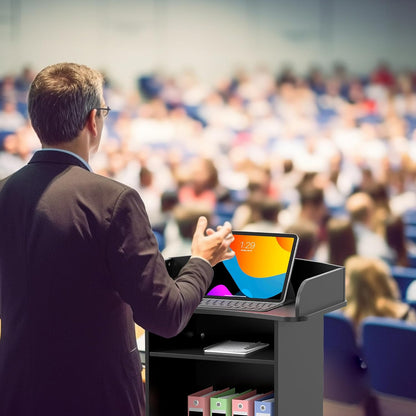 tonchean Lessenaar Podium Stand op Wielen Houten Preekstoelen Staand Bureau Podium Stand Spraak Bureau Host Podium met Opslag Plank voor Kerk Conferentie Auditorium Seminar School Kantoormeubilair