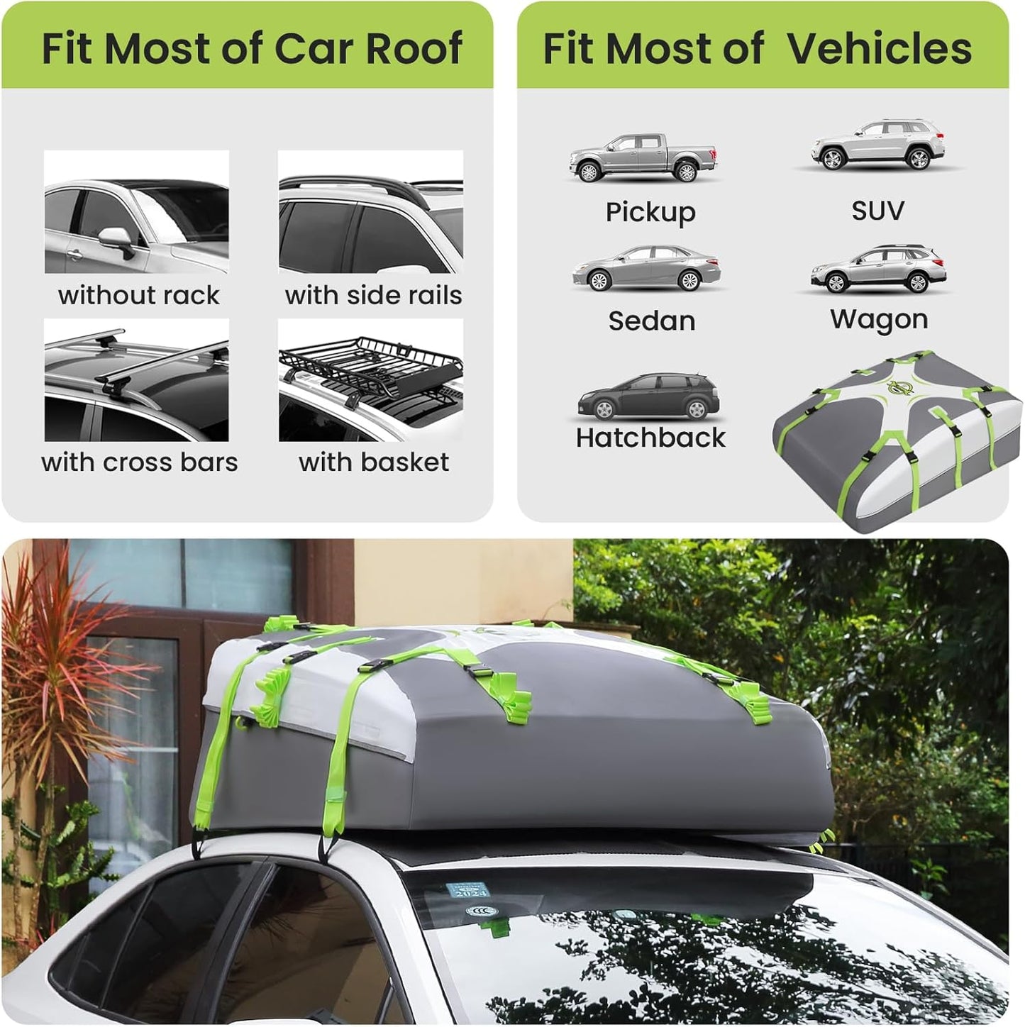Autodaktas – Daktas – Dakbagagetas – Dakbagagezak – Dakbox Voor Auto – Groen – 20 Kubieke Voet – Waterdicht PVC