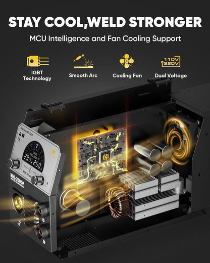 H HZXVOGEN 250A Aluminiumlasapparaat, 230V 5-in-1 professioneel lasapparaat met gas-/gevuld draad MIG/BOOG/TIG/pulslassen, IGBT-inverterlasapparaat met LED-display, MIG250DP