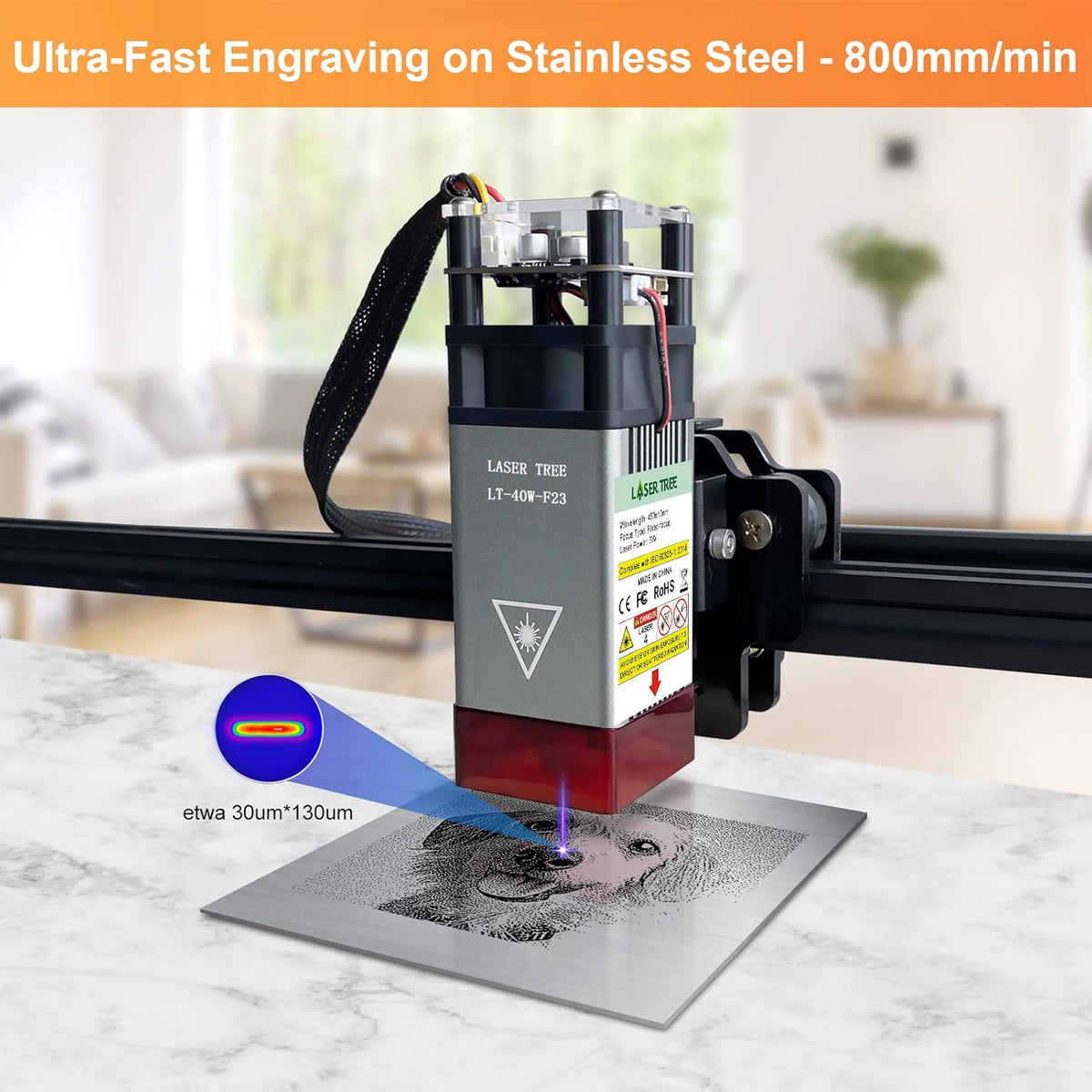 Opgewaardeerde 40W Lasermodule, LASER TREE 23mm Balance graveer- en snijkop met vaste focus, lasergraveermodule 5W optisch vermogen met metalen windkap, geschikt voor lasergraveermachine