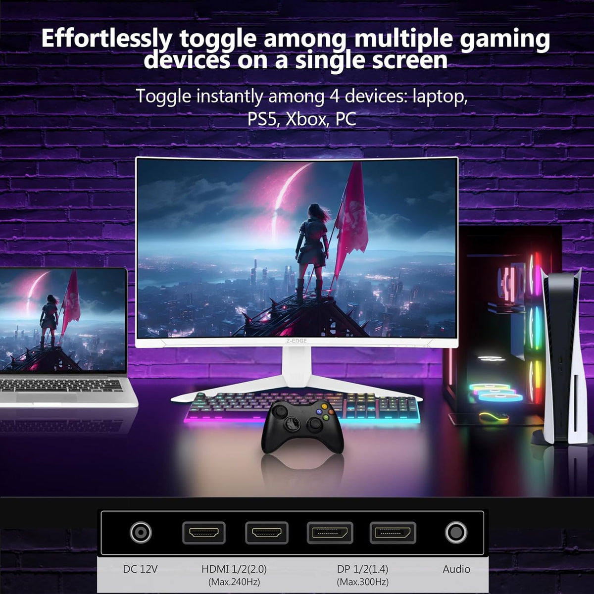 Z-Edge White Curved Gaming PC Screen 27'' 300Hz (DP1.4×2), 1ms MPRT, FreeSync, FHD, 240Hz (HDMI2.0×2), White LED Gaming Monitor 16:9, Adjustable Slope, 1500R VA, 4000:1, VESA(DP Cable Included)