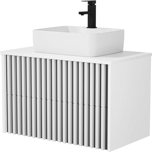 Wastafelmeubel – Badkamermeubel – Onderkast – Wandmeubel – Wastafelkast – 81 cm Breed – Keramische Waskom Met Soft-Close Lades