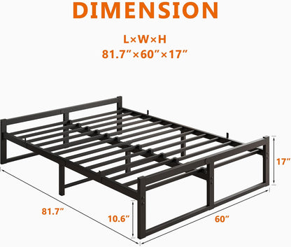 Kingsize Metalen Bed Frame Platform met Matrasbasis 27cm Onderbed Opslag Stalen Ondersteuning Geluidsbestendig 150x200cm