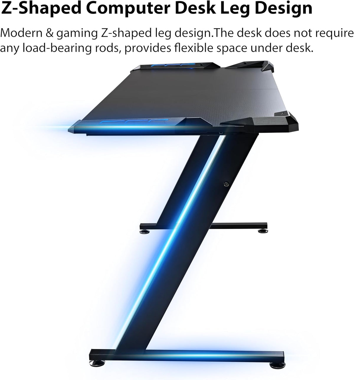 Eureka Ergonomic Gamingtafel, 153 × 60 cm, groot gamingbureau, tafel met ledverlichting, gamer, pc-tafel, desktop op koolstofvezel, gaming computertafel