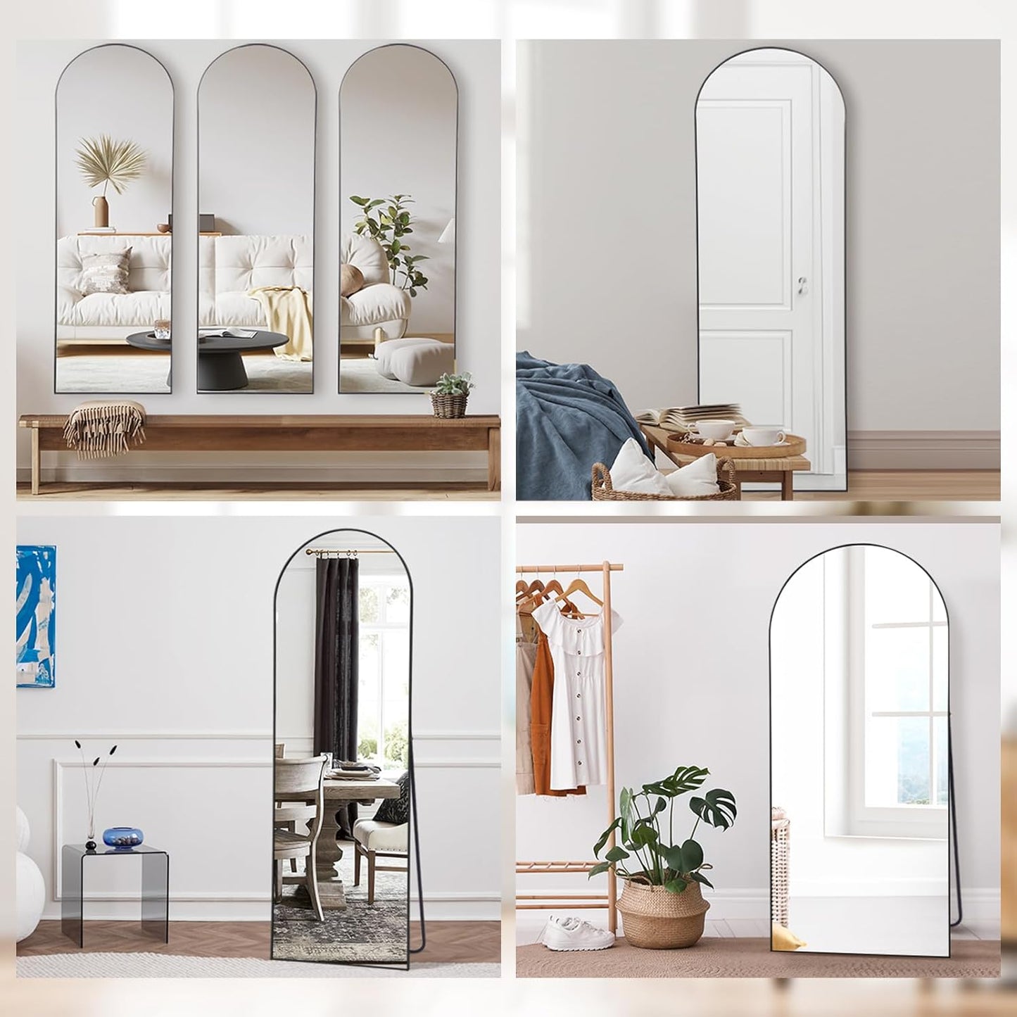 Staande spiegel over heel de lengte, vrijstaande vloerspiegel voor de slaapkamer, woonkamer en entree, ideaal voor elke ruimte, zwart boogframe, 161 x 52 cm