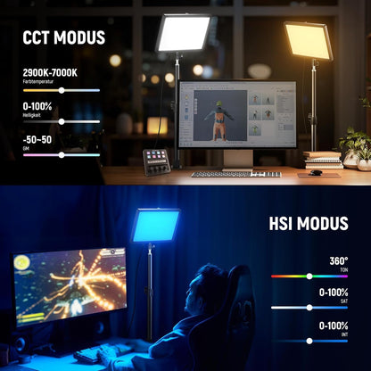 RGB LED Streaming Key Light – Videolamp – Streamlamp – Webcam Lamp – LED Paneellamp – 25W, 2500 Lux Op 0,5 M – 2900K-7000K, CRI95+/TLCI97+