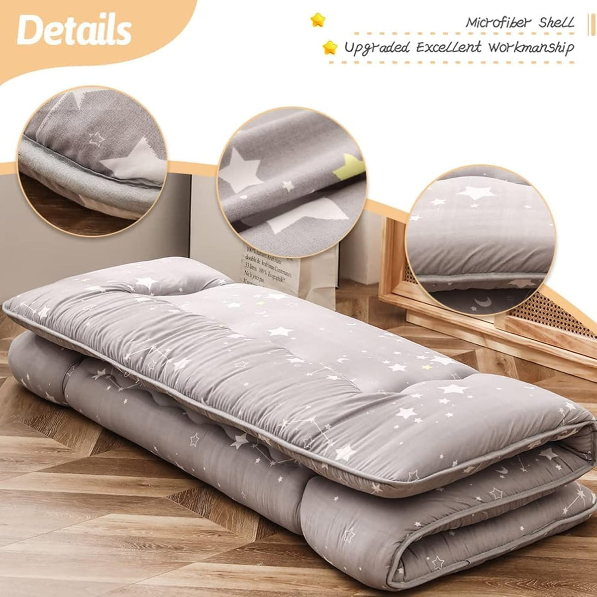 MAXYOYO Japanse futonmatras voor op de vloer, dikkere tatami-mat, slaappad, opvouwbaar, oprolbaar matras, slaapzaal, matraspad, vloer lounger, kussen, bed (Constellation, King)