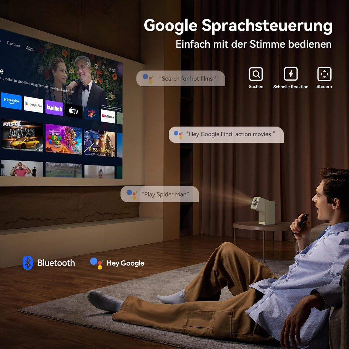 WANBO Cube 2 Pro Smart Beamer Android TV/Netflix, 500ANSI, Live TV, Len Protection, 230° Rotable, ToF Autofocus Keystone, CEC, Bluetooth WiFi, Native 1080P Draagbare Mini Projector, Matcha