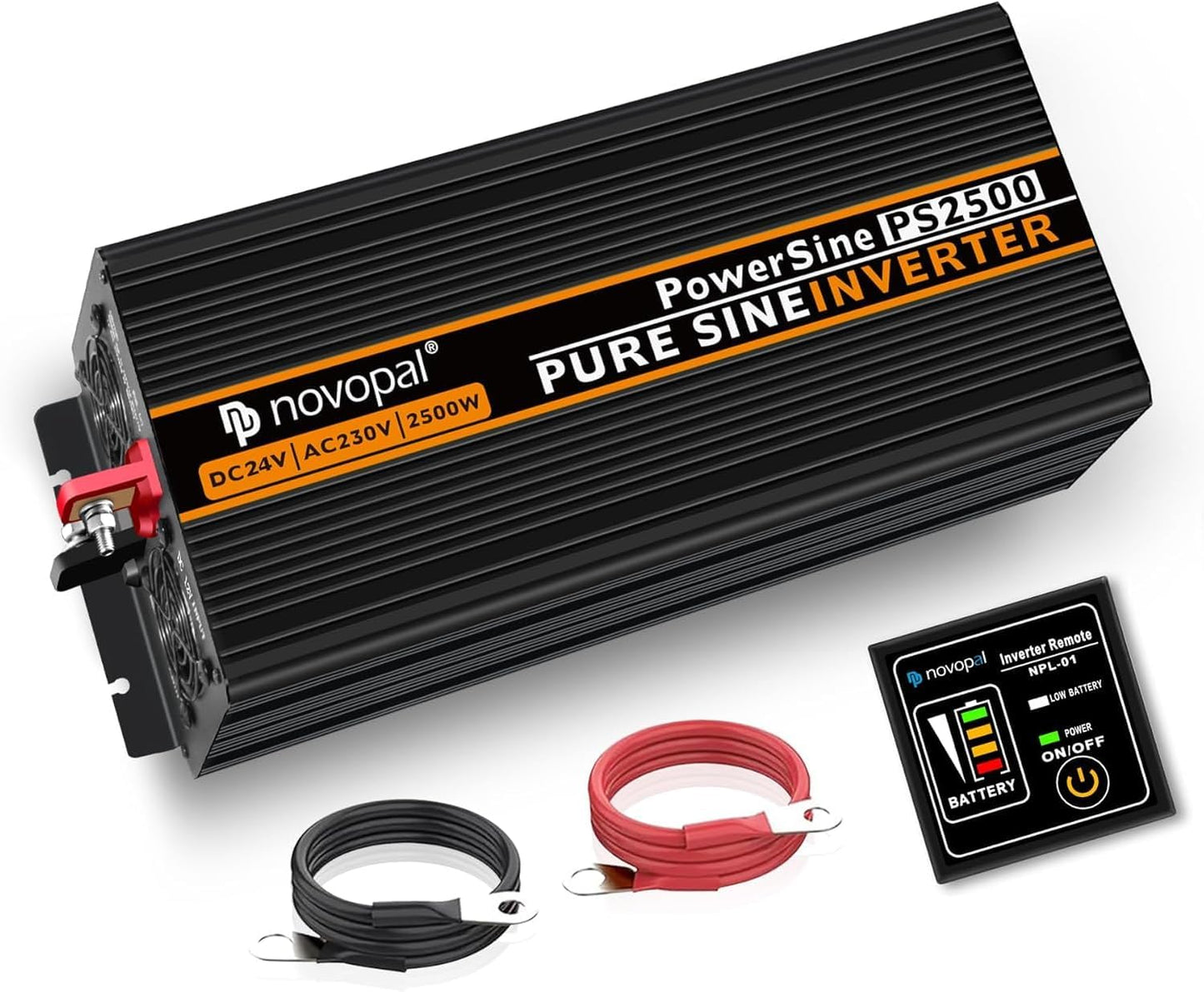 NOVOPAL 2500 W omvormer, zuivere sinus, DC 24 V naar AC 220 V/230 V, omvormer met lcd-display en afstandsbediening, piekvermogen 5000 W, spanningstransformator