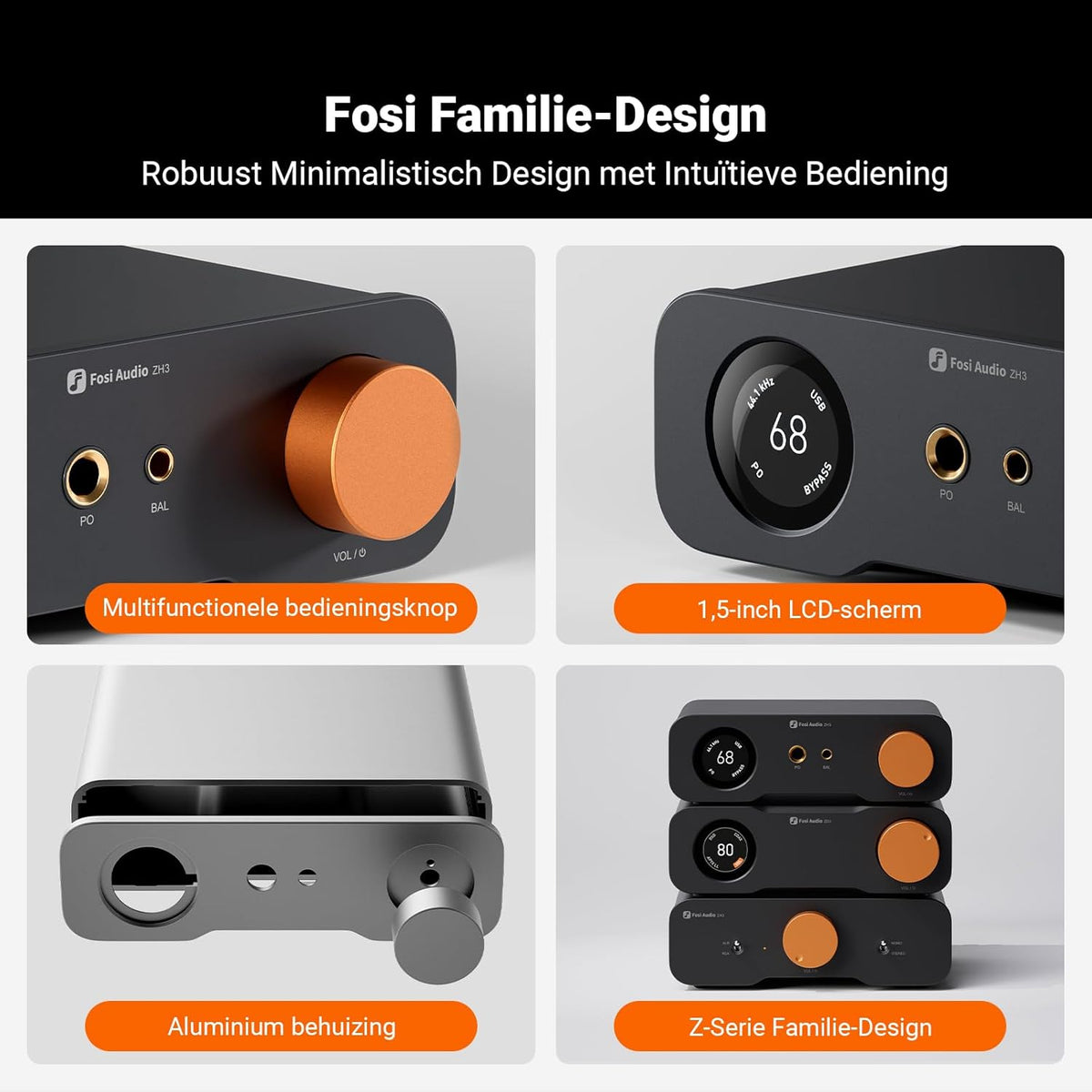 Fosi Audio ZH3 DAC-hoofdtelefoonversterker, Volledig Symmetrisch Voorversterker met AKM4493SEQ XMOS XU316 PCM 768 kHz voor Versterkers, USB/OPT/COAX/RCA/12V Trigger-in, XLR/RCA/4,4mm/6,35 mm-uit.