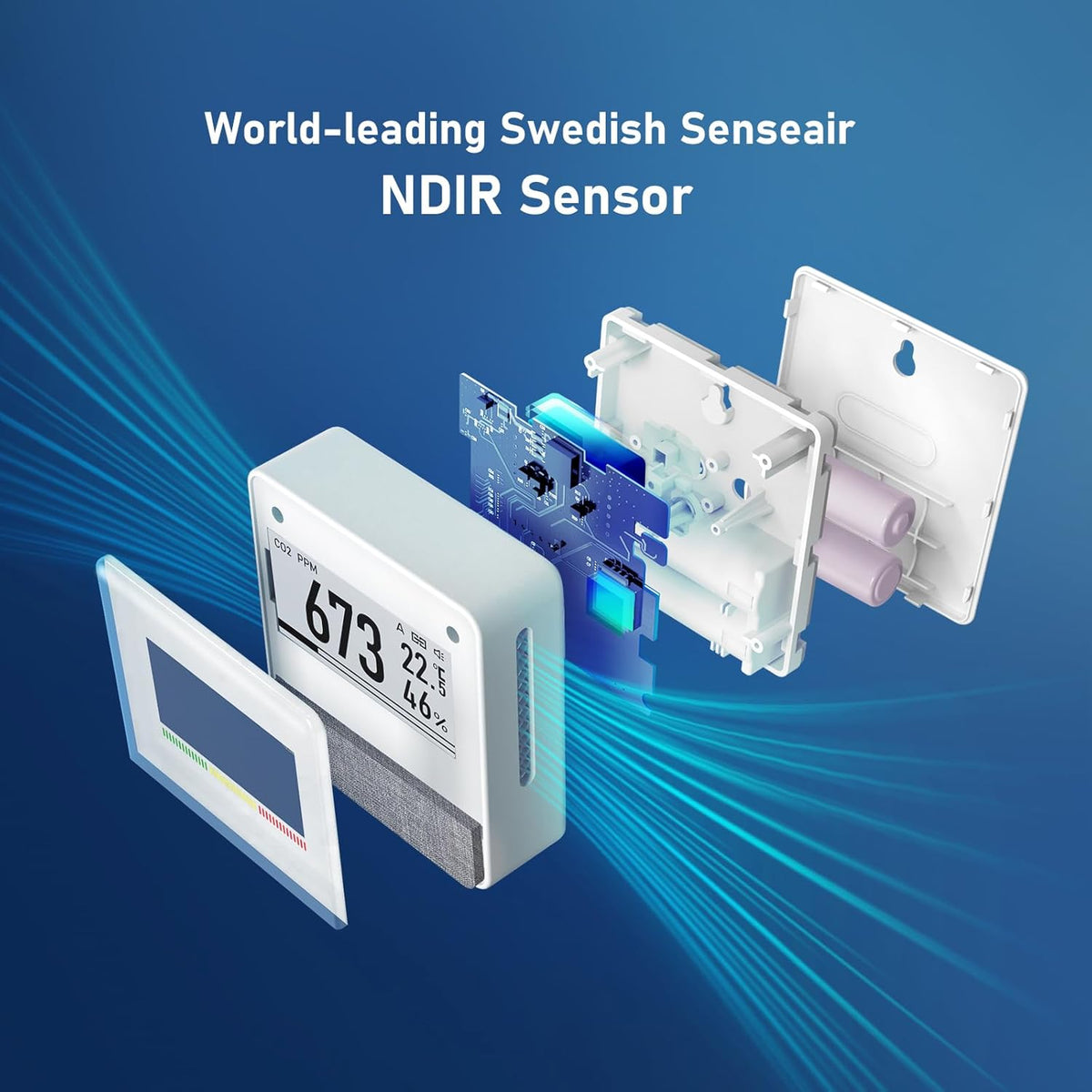 Inkbird Bluetooth CO2 Meter, IAM-T1 Luchtkwaliteitsmeter Thermometer Hygrometer Luchtdruk met Elektronisch Inktscherm, App Monitor, 18 Maanden Batterijduur, voor Thuis, Op Kantoor