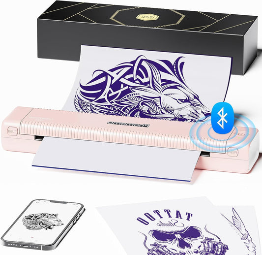 Phomemo TP81 Tattoo Printer, Bluetooth Tattoo Stencil Printer with Tattoo Kit of 10 Tattoo Stencils Paper Thermal Printer Tattoo Machine for Beginners Artists Home Studio Pink - QUORE