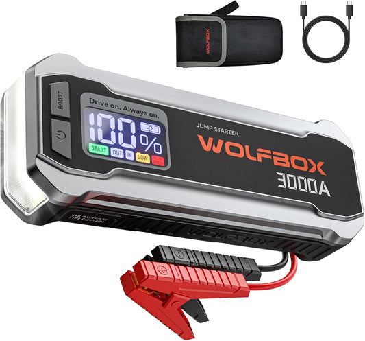 Jump Starter – Auto-accubooster – Startbooster – Starthulp – Powerbank – 3000A / 16000mAh voor 12V Voertuigen – 65W USB-C Snelladen & LED-Zaklamp