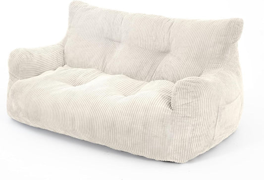 Pamapic Bean Bag Large Bean Bag Chair with Padding, 2 Seater Sofa with Portable Handle, Modern Ergonomic Bean Bag for Adults, Comfortable Chair for Living Room, Bedroom, Playroom, Beige - QUORE